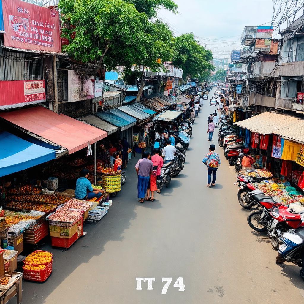 Toàn cảnh nhộn nhịp của Chợ Chí Hùng ĐT 743 phường Thái Hòa Tân Uyên Bình Dương khi nhìn từ trên cao hoặc góc rộng
